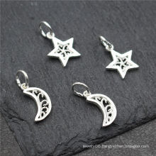 J3811 925 sterlin moon and star charms bracelet slide Charms for jewerly makings